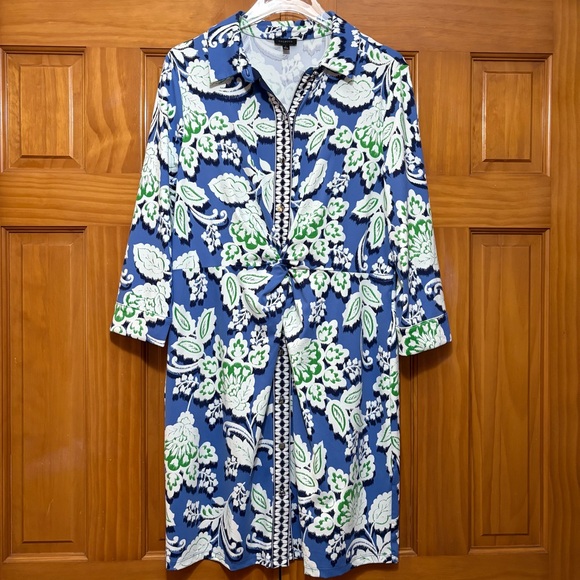 Talbots Dresses & Skirts - Talbots Blue and Green Floral Dress Size Large EUC